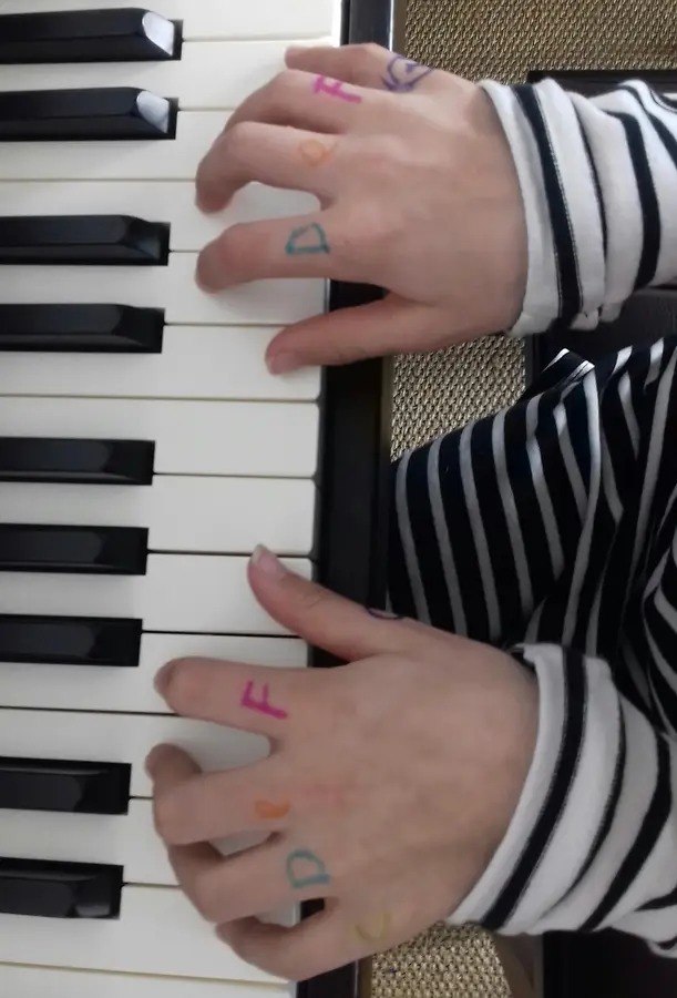 Close-up of hands playing piano